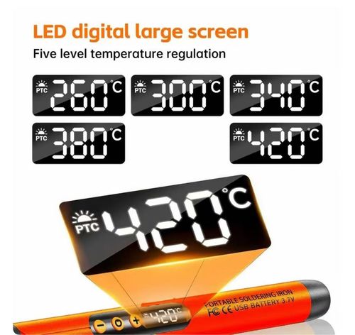 USB Rechargeable Soldering Iron Kit with LED Digital Display 5 Temperature Settings Replaceable Tips Type C Charging Portable Welding Tool Set