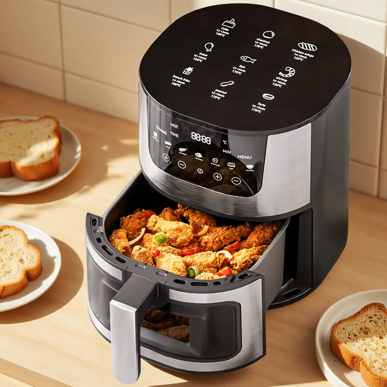 7L 8-in-1 Air Fryer with Visual Window, Non-Stick Easy Clean Basket, Multifunctional Hot Air Fryer Oven with Preset Menus for Healthy Cooking