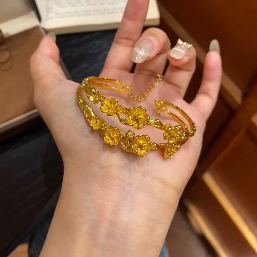 Lucky Gold Plum Blossom Bracelet | Double Layer Adjustable Bangle for Gifting & Daily Wear