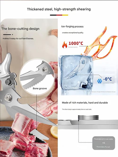 Multifunctional Kitchen Scissors Heavy Duty Stainless Steel Chicken Bone Shears for Poultry Fish Meat Vegetables