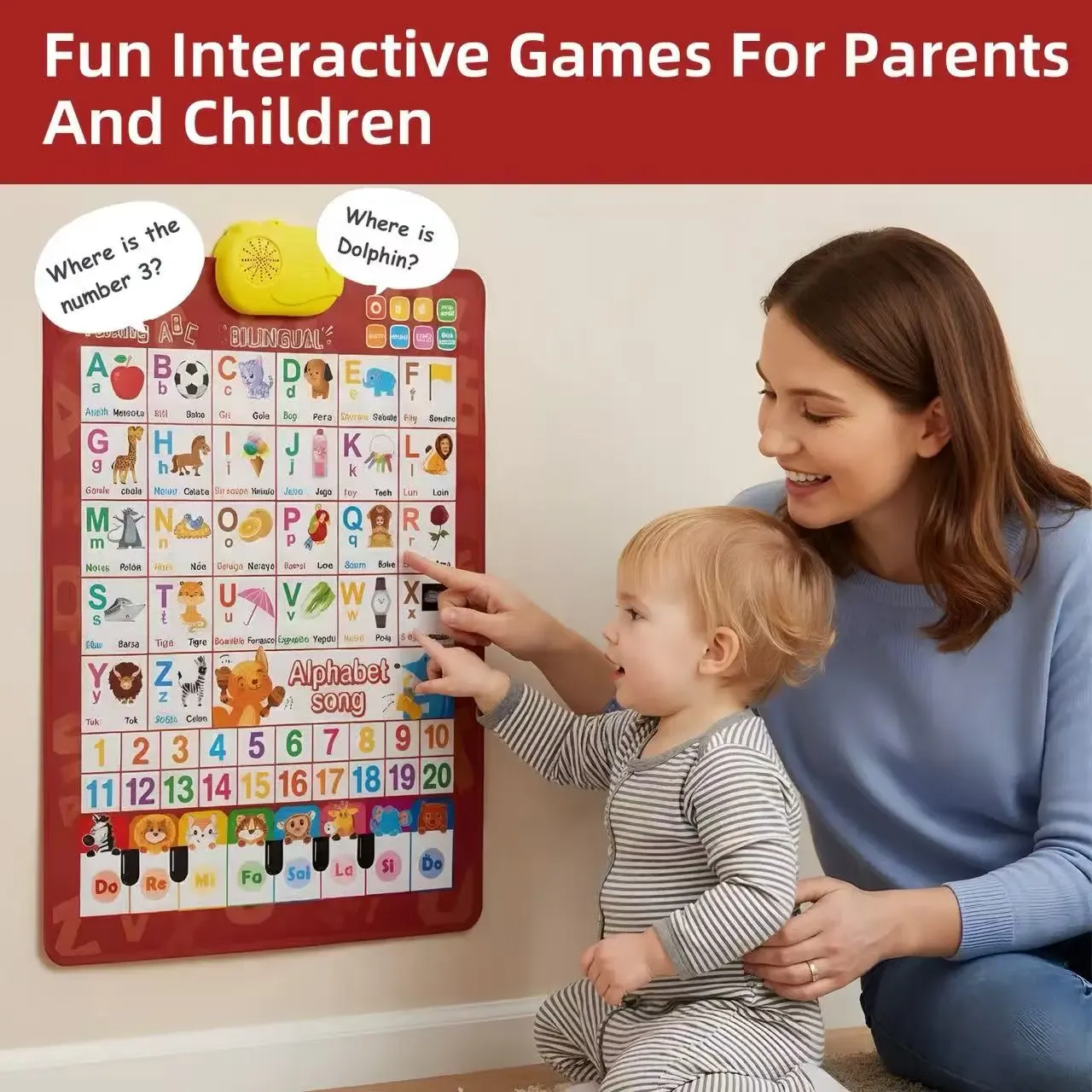 Bilingual English Spanish Interactive Talking Poster Educational Toy for Kids Toddlers Learning Alphabet Numbers Piano