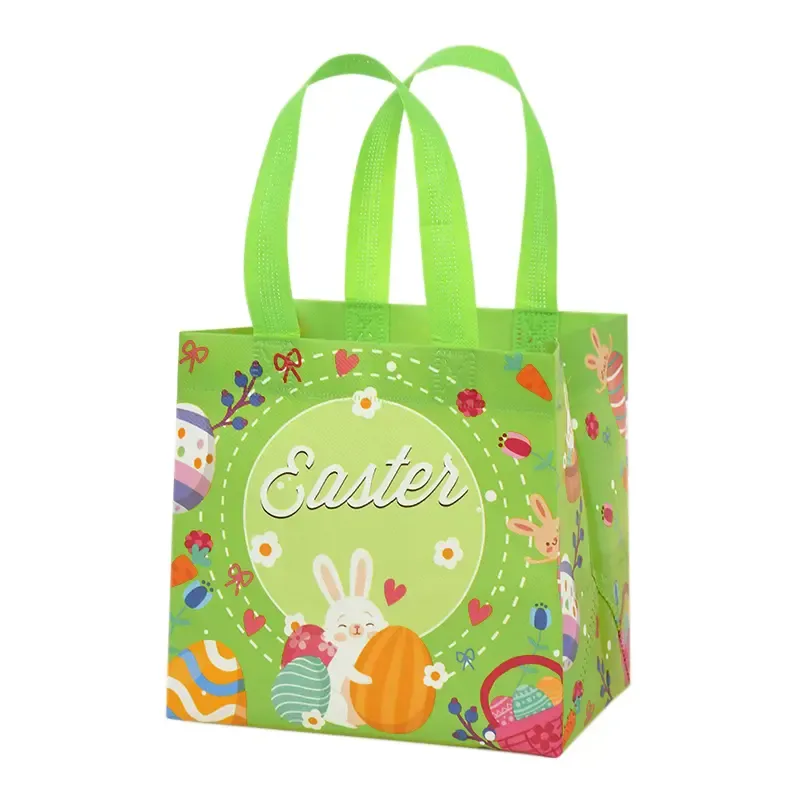 Easter Non Woven Tote Bag Reusable Easter Egg Hunt Gift Bag with Handles for Kids Party Favors