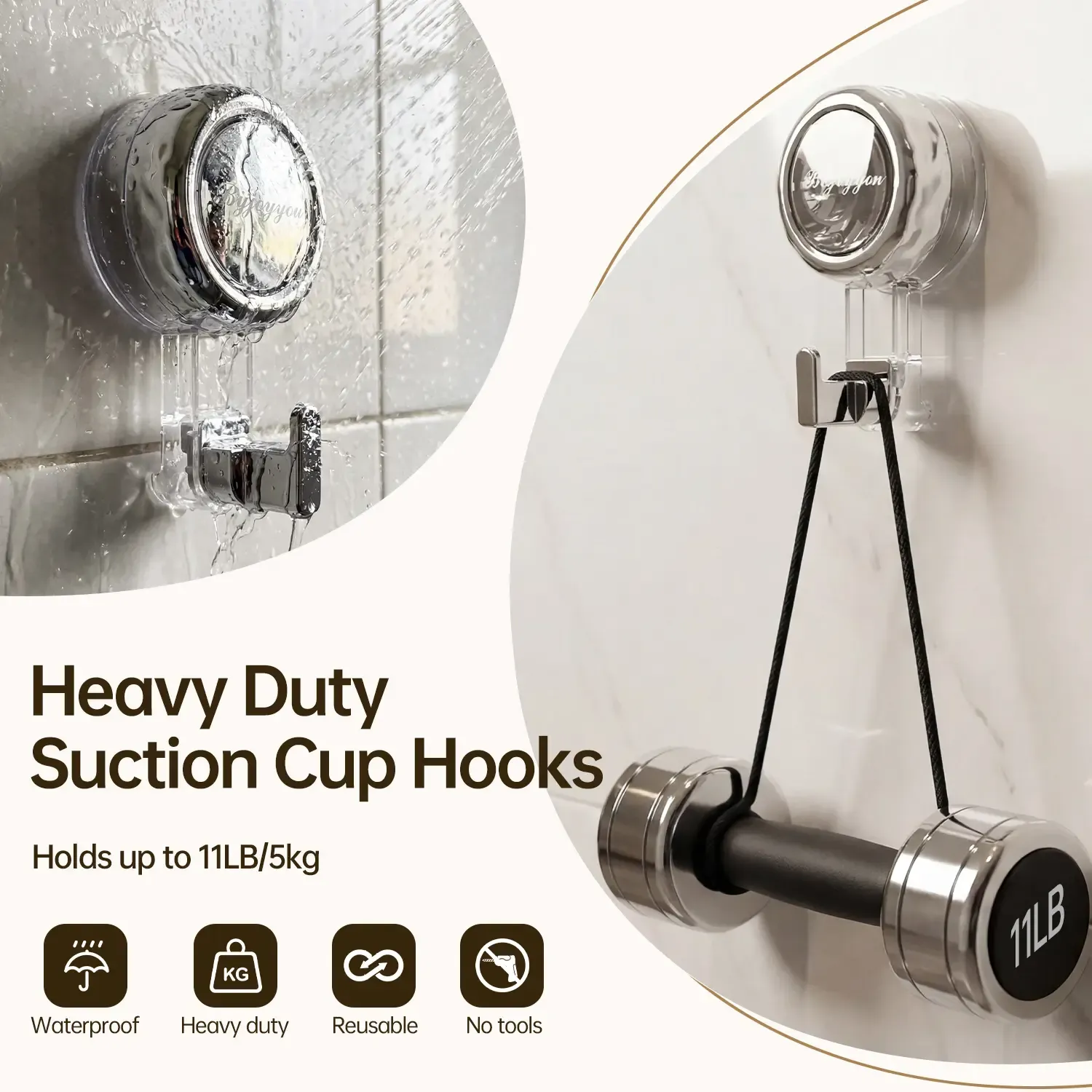 Buy One Get One Free Heavy Duty Suction Cup Hooks Reusable No Drill Vacuum Suction Hooks for Bathroom Kitchen