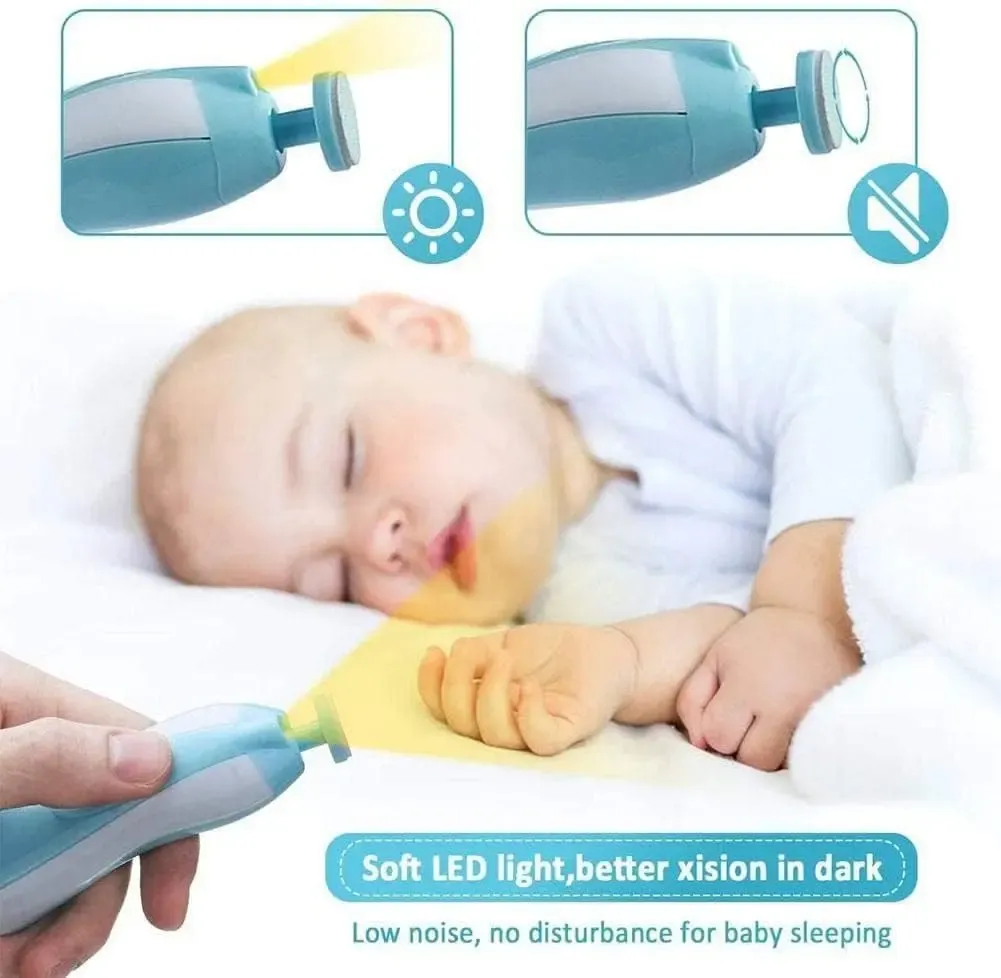 Baby Electric Nail Trimmer with LED Light Quiet Motor 6 Grinding Heads for Infants and Newborns