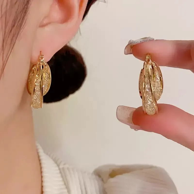 Luxury Gold Plated Multi Layer Hoop Earrings for Women Elegant Mesh Wrapped Huggie Earrings Daily Party Jewelry Gift
