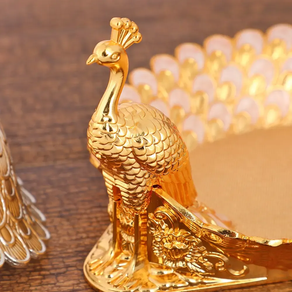 Decorative Golden Peacock Fruit Plate Snack Storage Tray for Home and Party Use