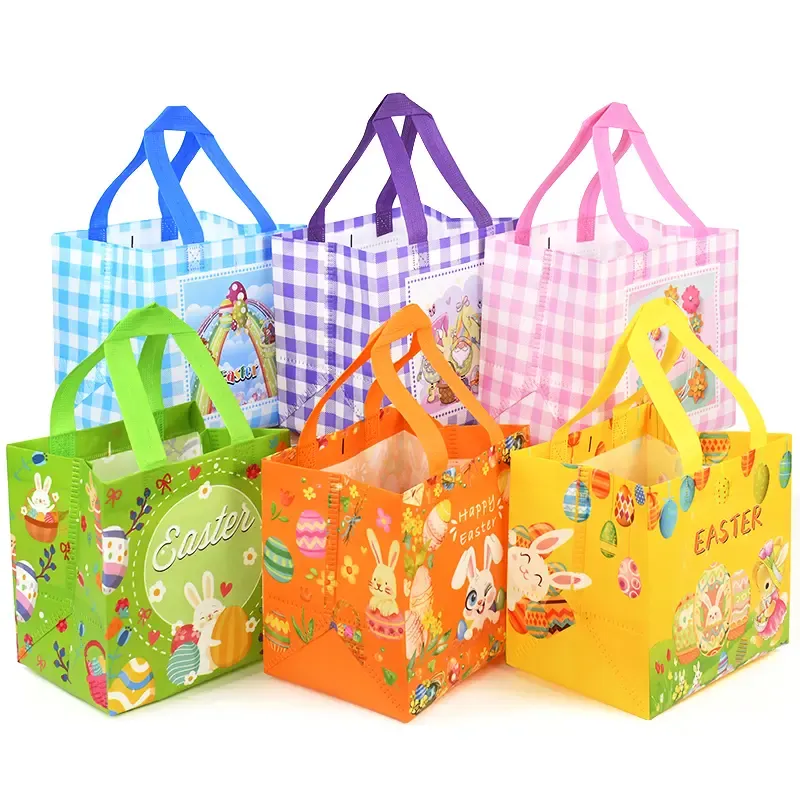 Easter Non Woven Tote Bag Reusable Easter Egg Hunt Gift Bag with Handles for Kids Party Favors