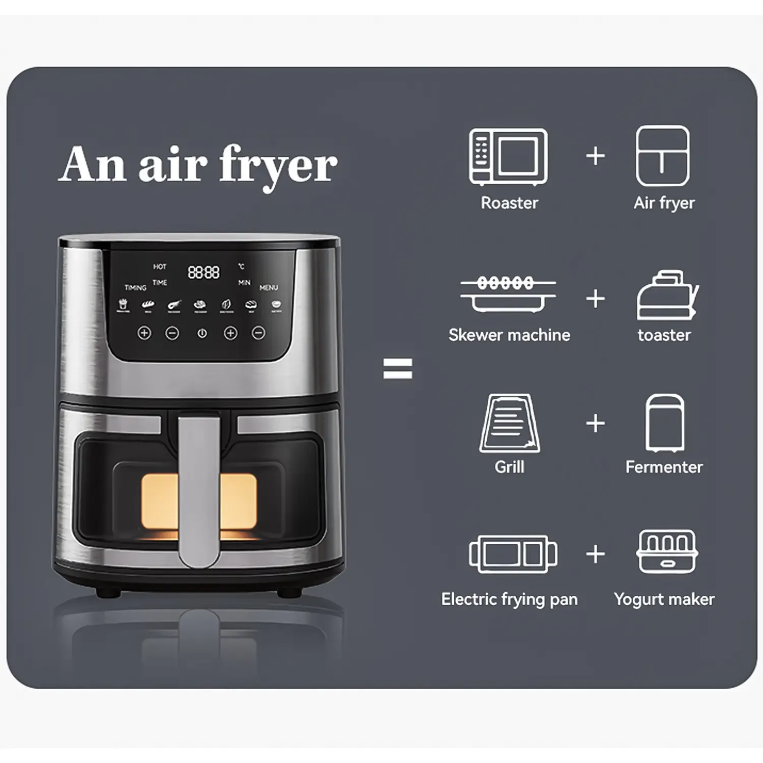 7L 8-in-1 Air Fryer with Visual Window, Non-Stick Easy Clean Basket, Multifunctional Hot Air Fryer Oven with Preset Menus for Healthy Cooking