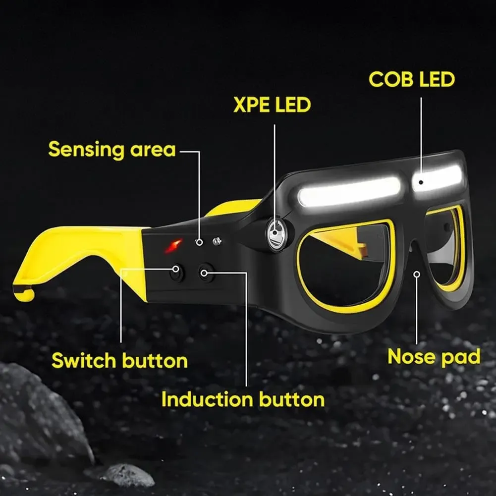 Hands Free LED Headlamp Glasses 5 Modes COB XPE Work Light Waterproof Rechargeable Safety Glasses for Repair Hiking Cycling