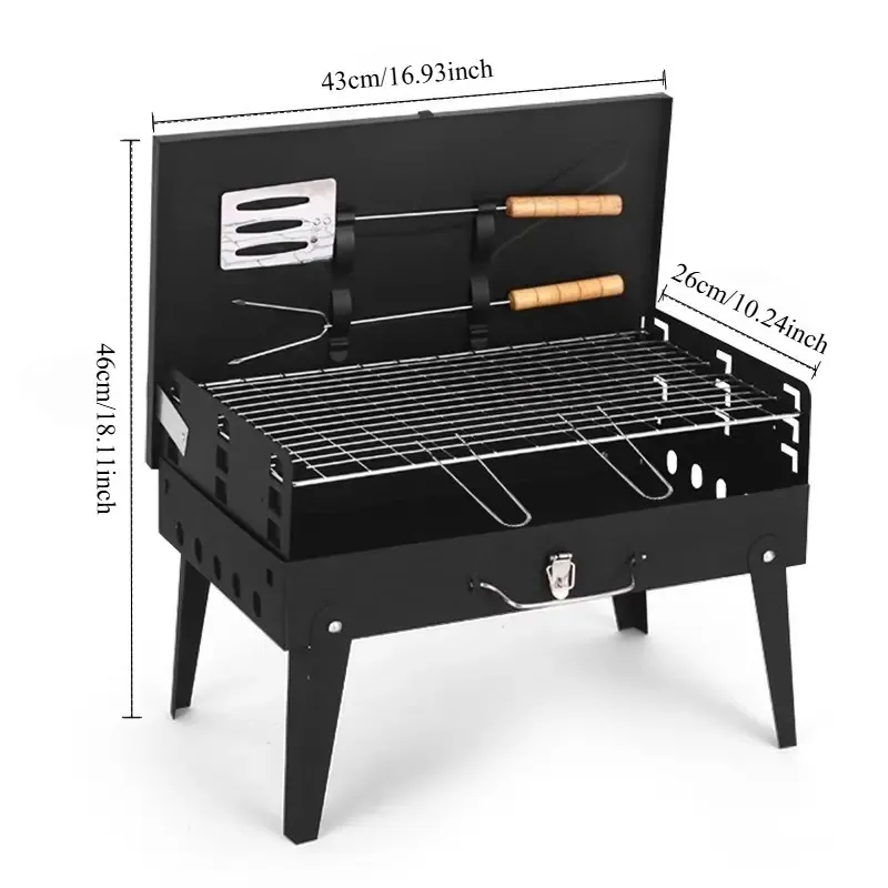 Portable Foldable Charcoal BBQ Grill with Tools for Outdoor Camping Picnic