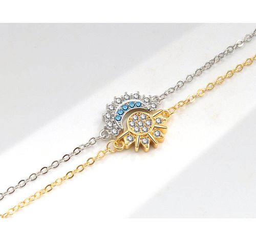 Two Tone Sun and Moon Layered Bracelet with Crystal Embellishments