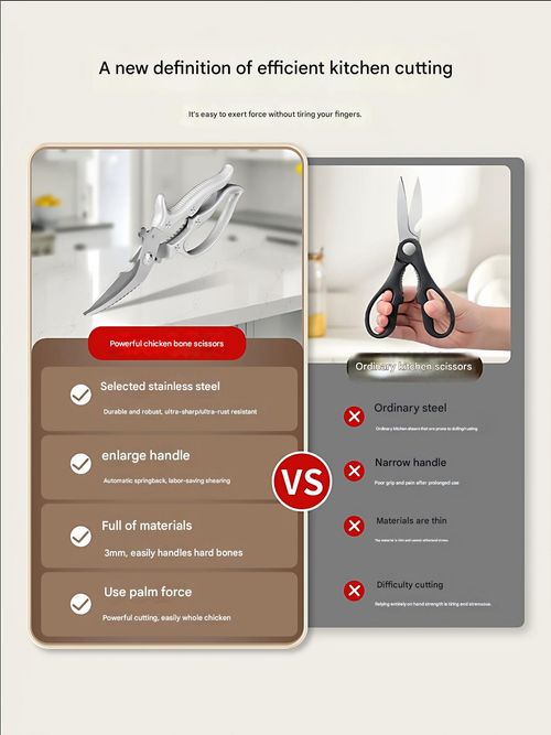Multifunctional Kitchen Scissors Heavy Duty Stainless Steel Chicken Bone Shears for Poultry Fish Meat Vegetables