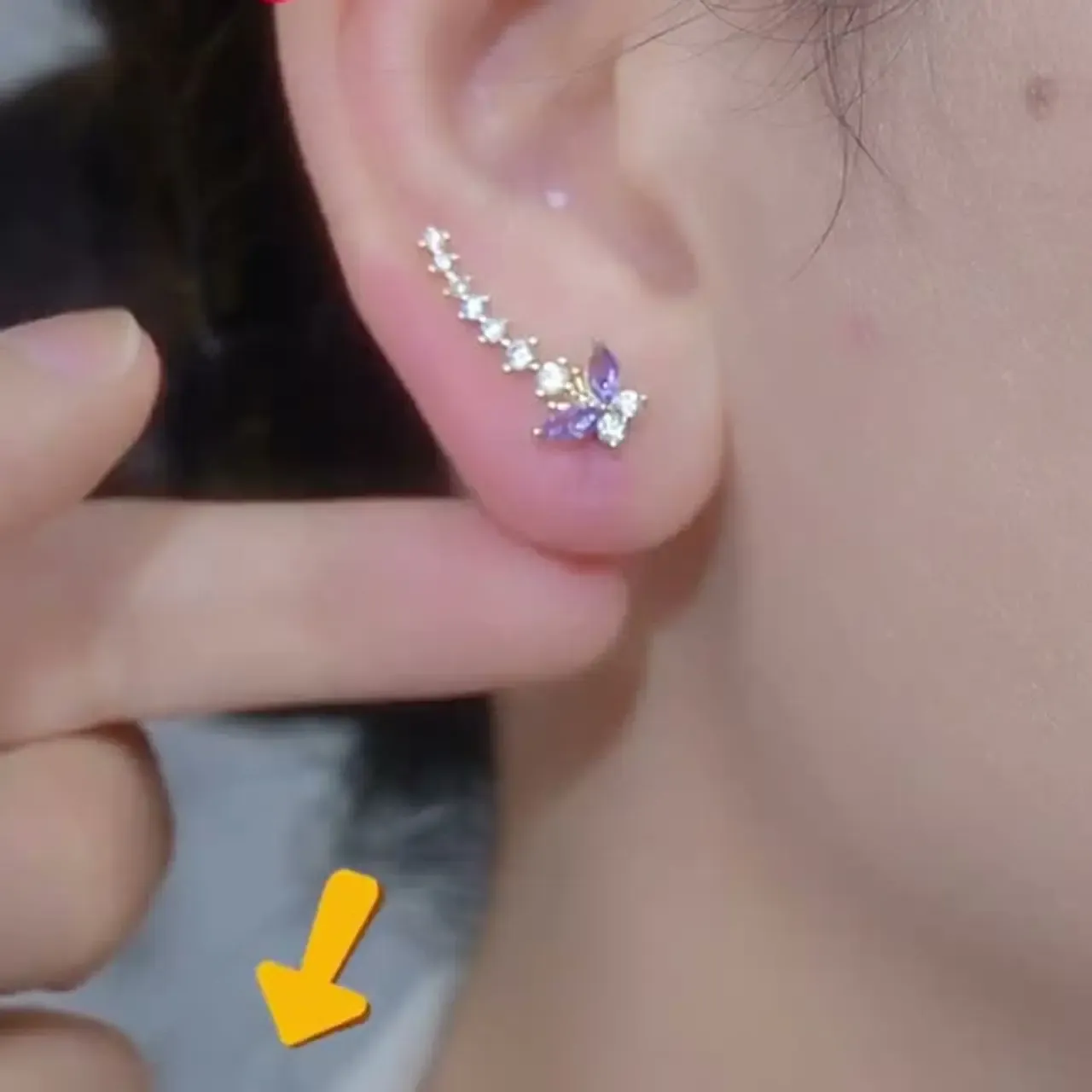 Purple Butterfly Crystal Ear Climber Earrings for Women Dainty Gold Plated Crawler Earrings
