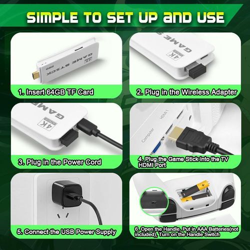 4K Game Stick 2 Controllers Games Emulators Retro Console for TV PC Projector