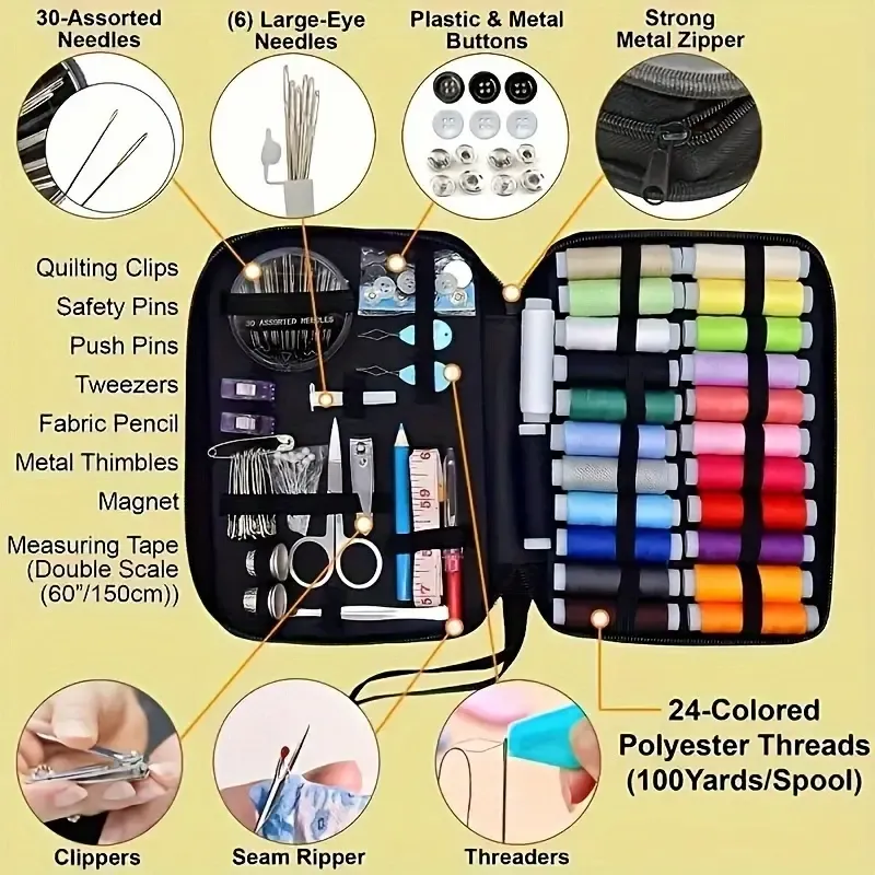 All-in-One Portable Sewing Kit with 24 Color Threads for Every Need