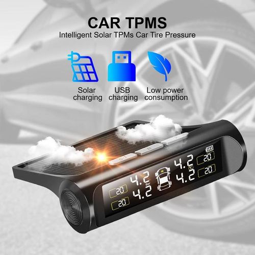 Solar TPMS Car Tire Pressure Monitor with 4 External Sensors
