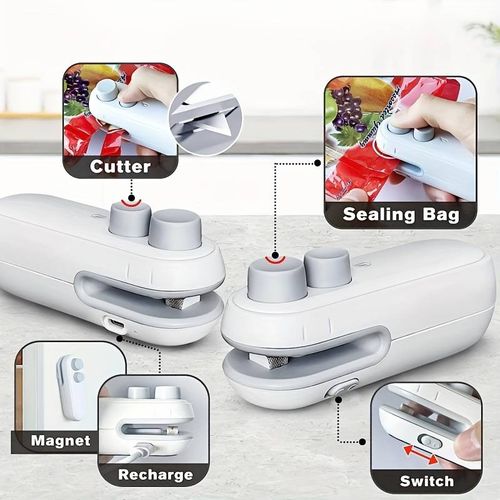 Two-in-one cutting and sealing, button-operated moisture-proof mini sealer with rechargeable function and long battery life