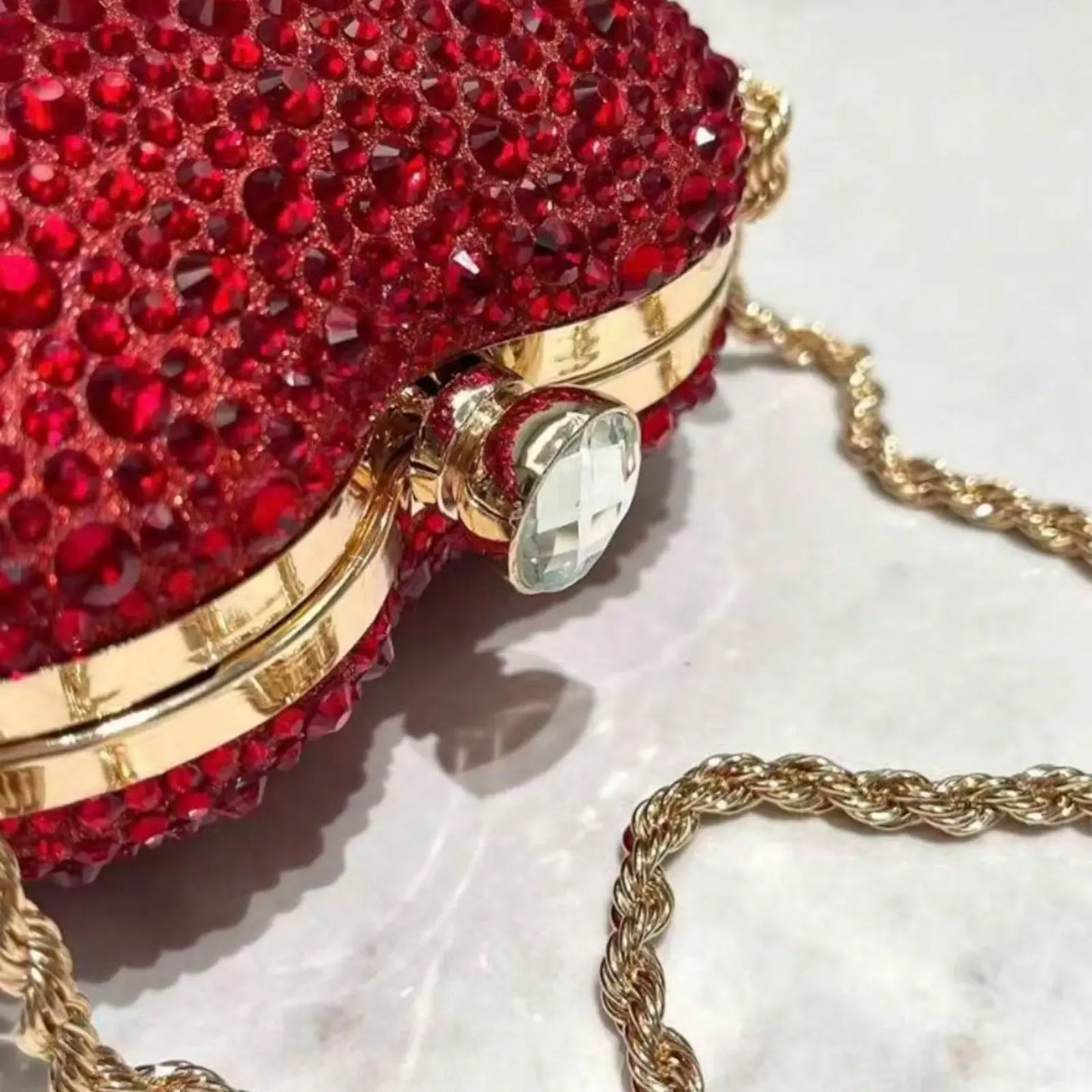 Red Heart Shape Crystal Clutch Purse for Women Evening Party