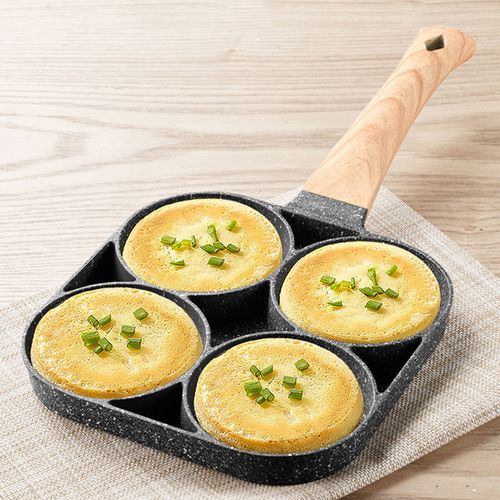 Non Stick 4 Slot Cooking Pan with Wooden Handle for Multiple Foods