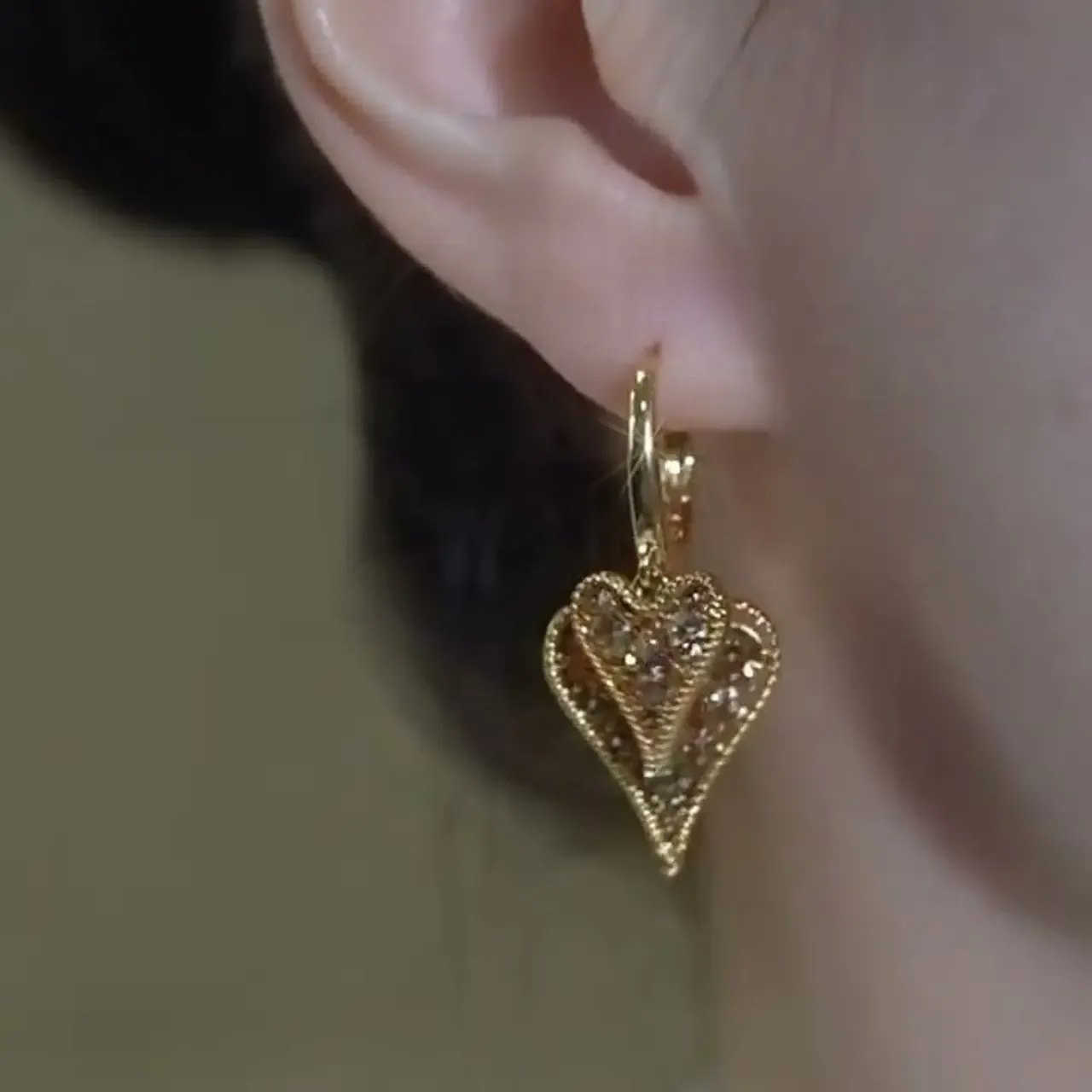 Luxury Gold Double Heart Crystal Drop Earrings for Women