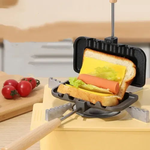 Portable Sandwich Press with Wooden Handle for Gas Cooker