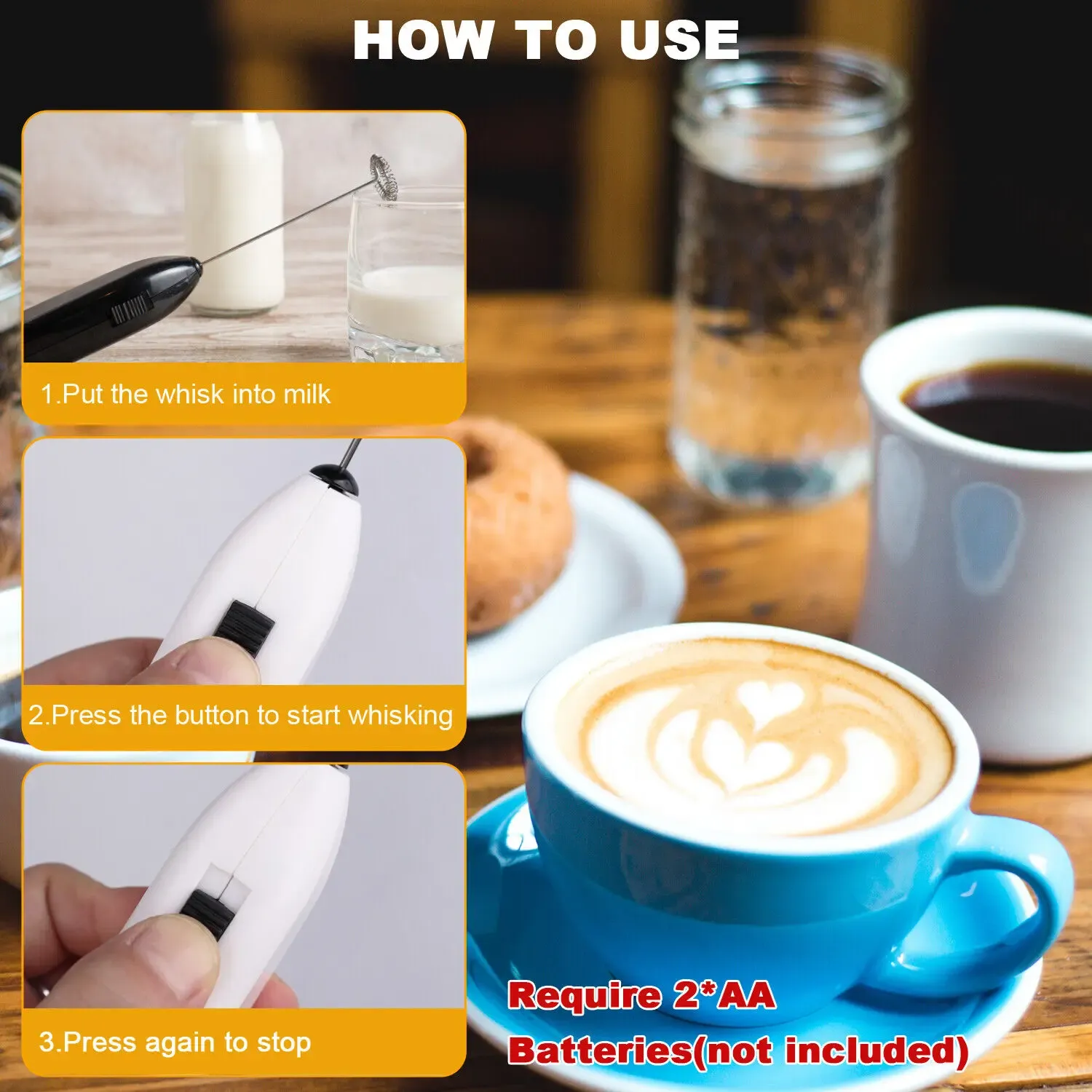 Portable Electric Milk Frother Handheld Coffee Foam Maker For Latte Cappuccino Matcha Egg Beater
