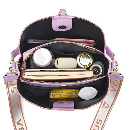 Pastel Gradient PU Leather Bucket Bag with Adjustable Shoulder Strap Sweet and Spacious Crossbody Handbag for Women