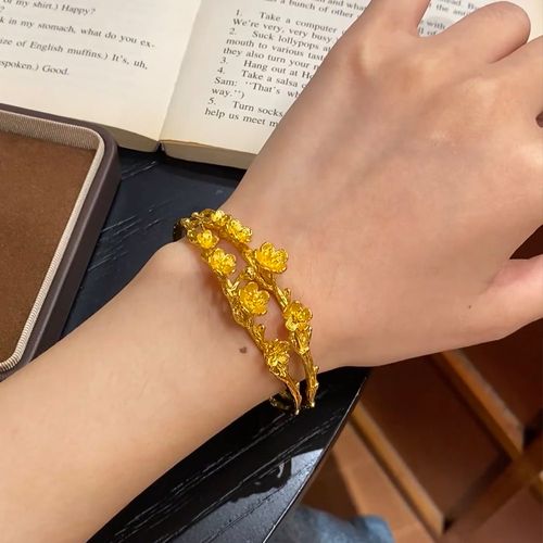 Lucky Gold Plum Blossom Bracelet | Double Layer Adjustable Bangle for Gifting & Daily Wear