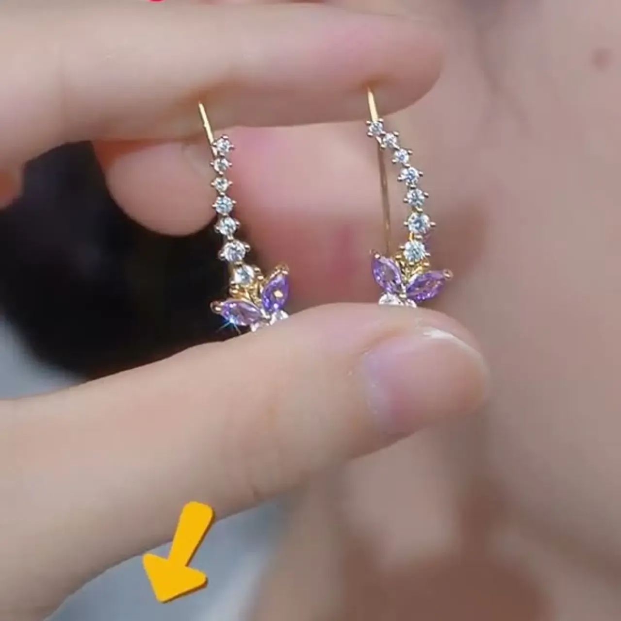 Purple Butterfly Crystal Ear Climber Earrings for Women Dainty Gold Plated Crawler Earrings