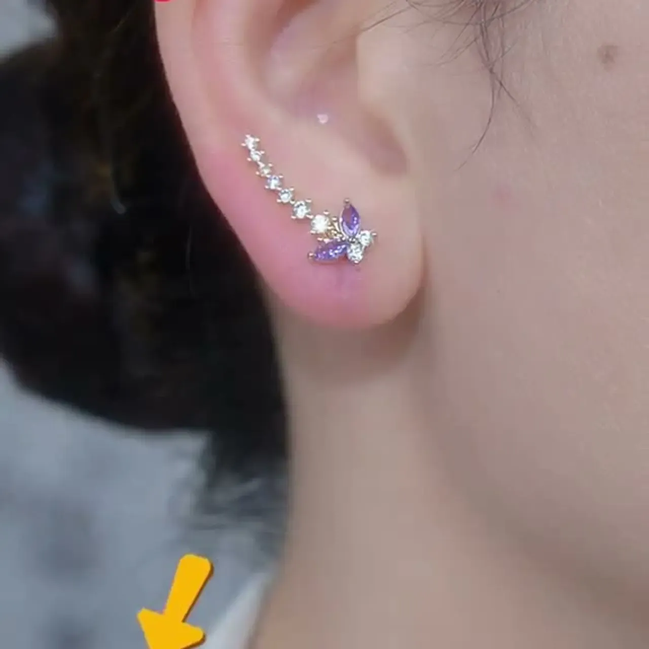 Purple Butterfly Crystal Ear Climber Earrings for Women Dainty Gold Plated Crawler Earrings