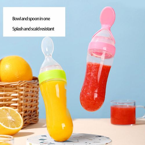 One-Hand Operation Baby Squeeze Feeding Spoon Bottle for Rice Cereal and Puree