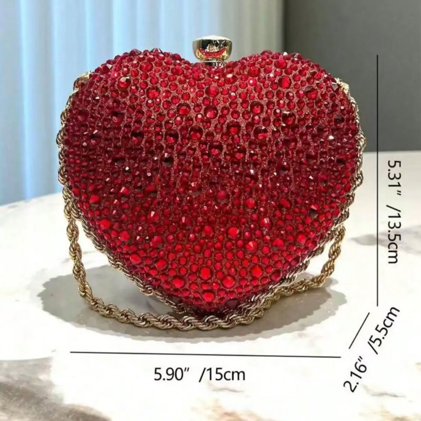 Red Heart Shape Crystal Clutch Purse for Women Evening Party