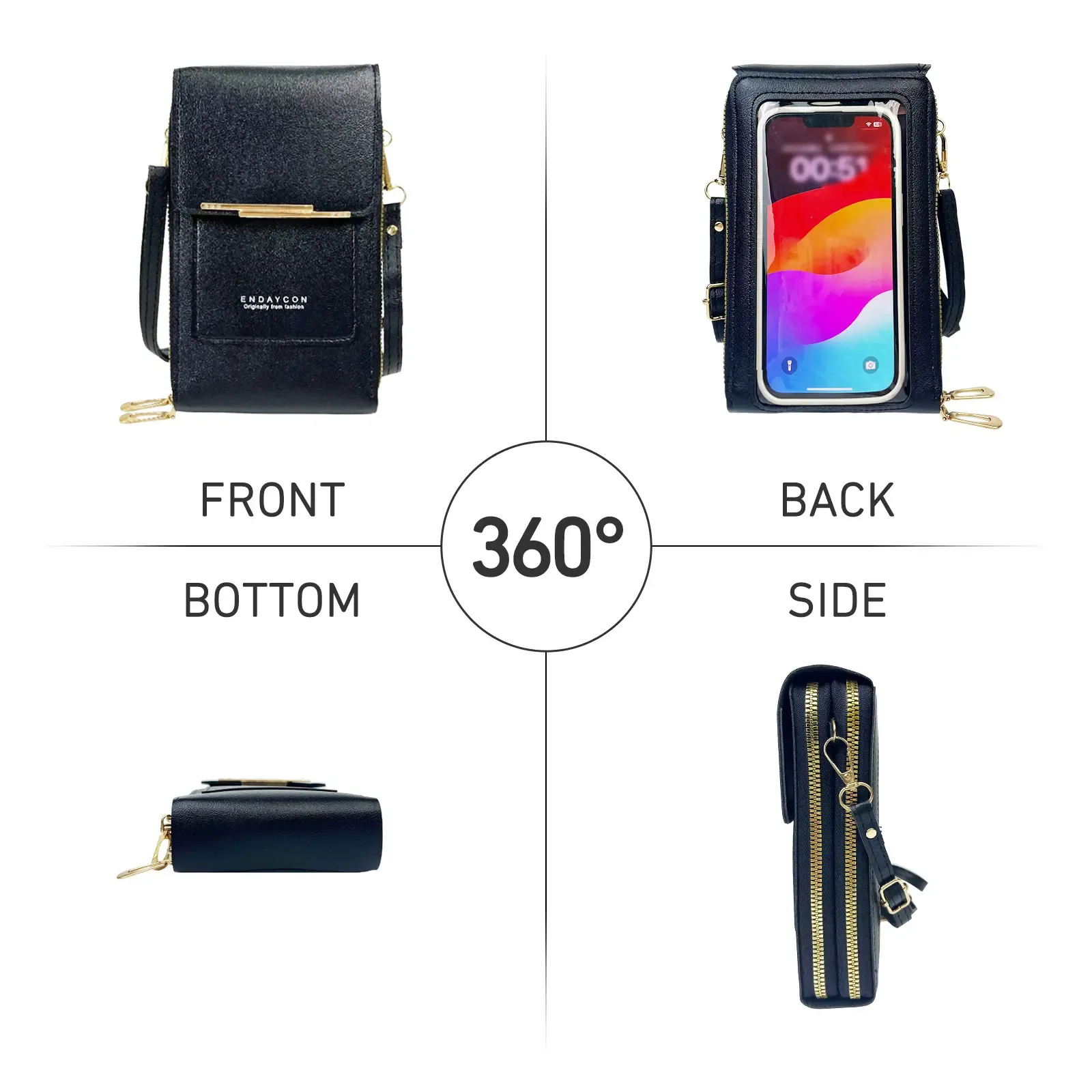 Touch Screen Womens Crossbody Phone Bag With Card Slot Casual Mini Shoulder Purse