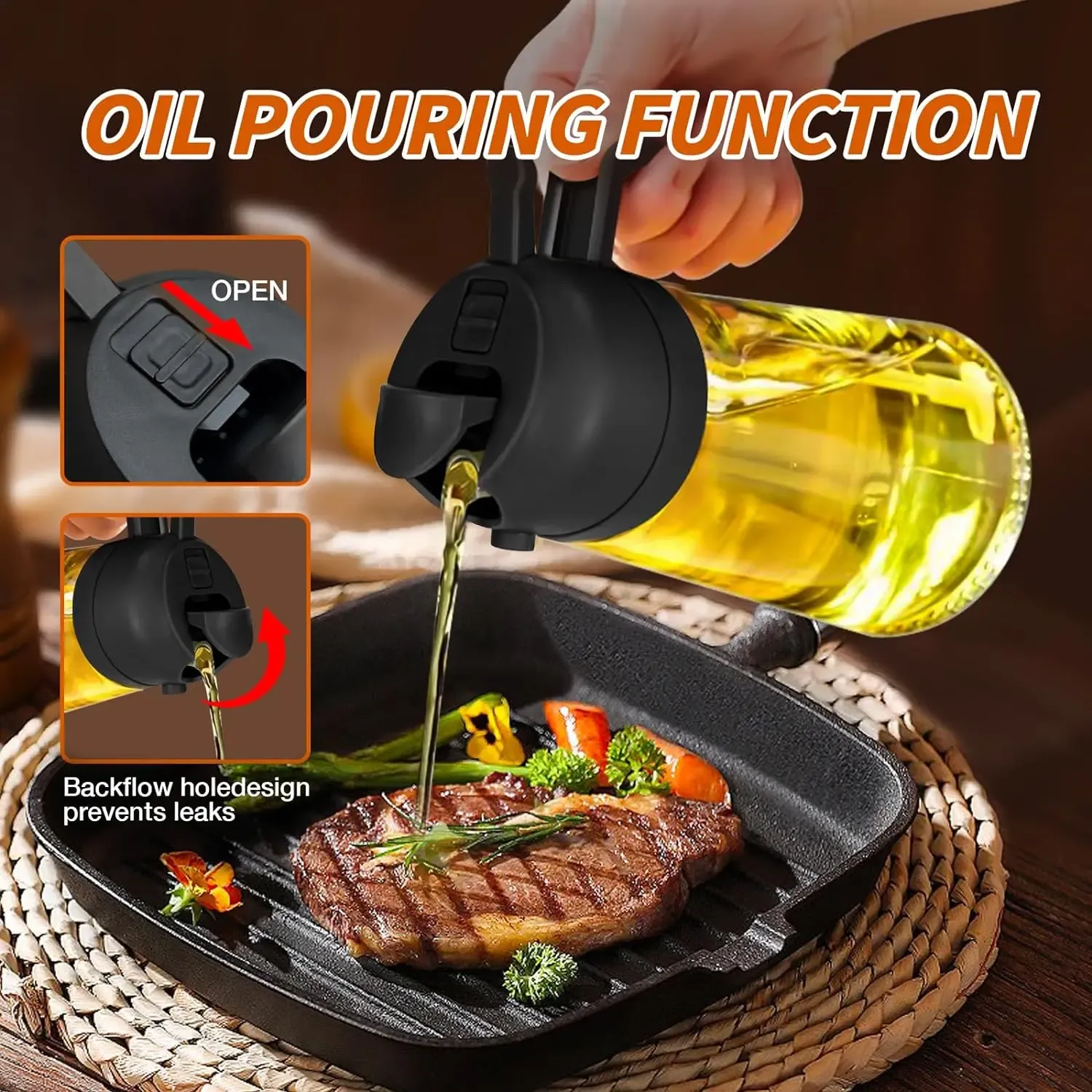 2 In 1 Oil Sprayer and Dispenser 16 Oz Glass Oil Mister for Cooking Air Fryer Salad BBQ Kitchen Gadgets