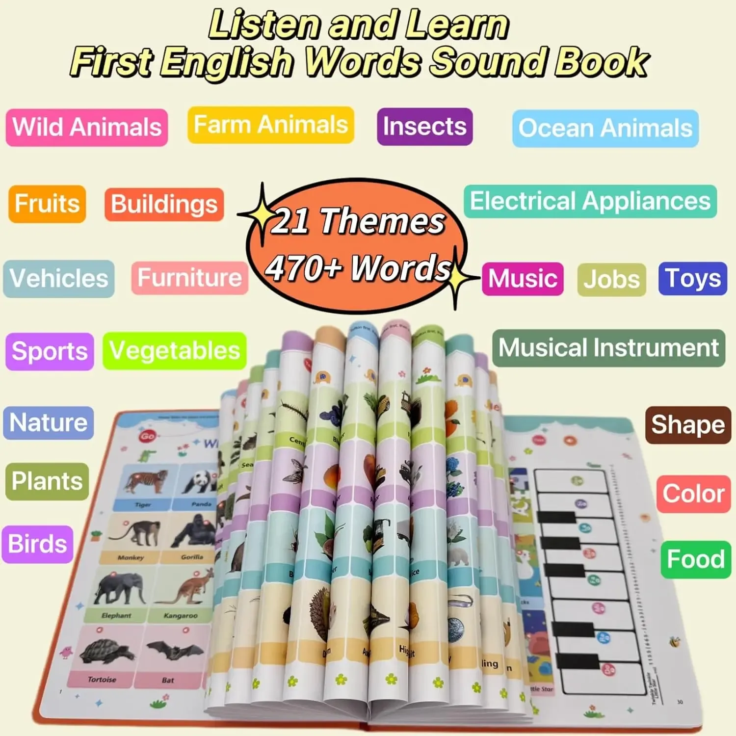 Interactive English Sound Book 21 Themes 470 Words Educational Learning Book for Children