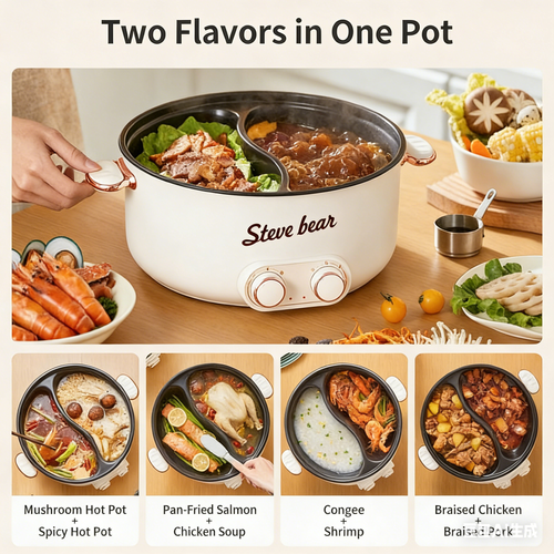 6L Electric Divided Hot Pot – Dual Temp Control, Non-Stick, Family-Size for 6-8 People