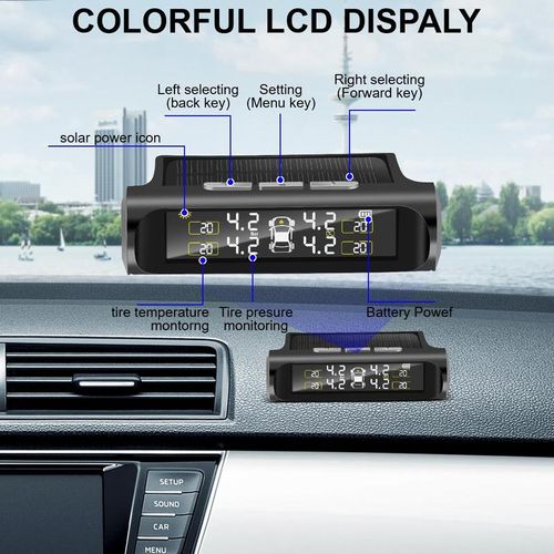 Solar TPMS Car Tire Pressure Monitor with 4 External Sensors