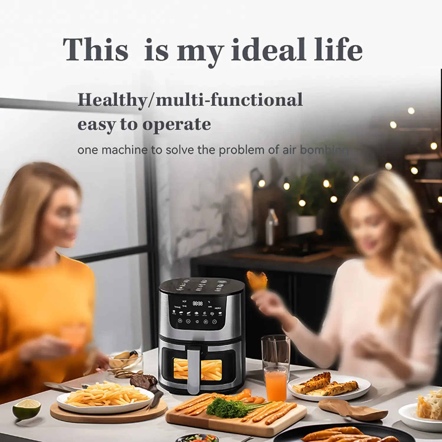 7L 8-in-1 Air Fryer with Visual Window, Non-Stick Easy Clean Basket, Multifunctional Hot Air Fryer Oven with Preset Menus for Healthy Cooking