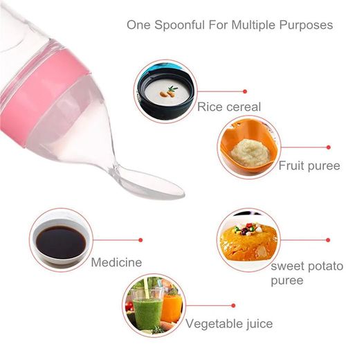 One-Hand Operation Baby Squeeze Feeding Spoon Bottle for Rice Cereal and Puree