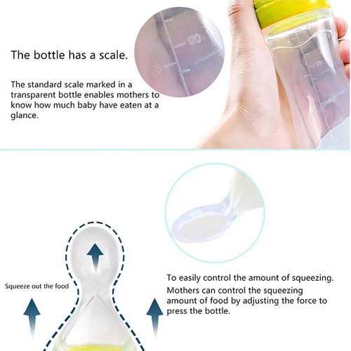 One-Hand Operation Baby Squeeze Feeding Spoon Bottle for Rice Cereal and Puree