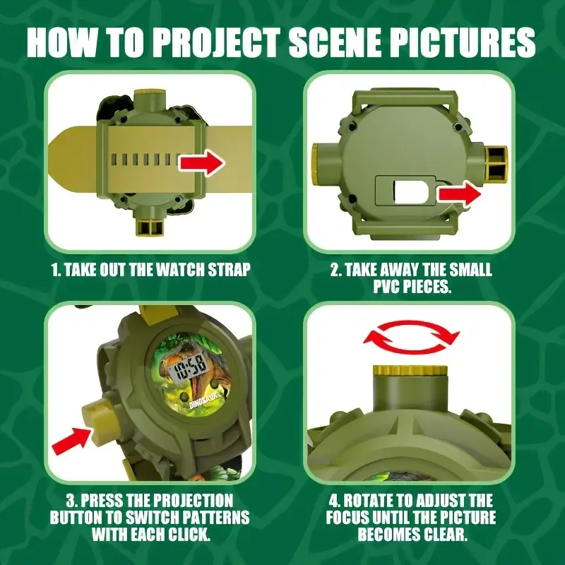 Kids Dinosaur Projector Watch 24 Images Digital Wristwatch with Adjustable Strap for Children Age 3+