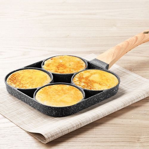 Non Stick 4 Slot Cooking Pan with Wooden Handle for Multiple Foods