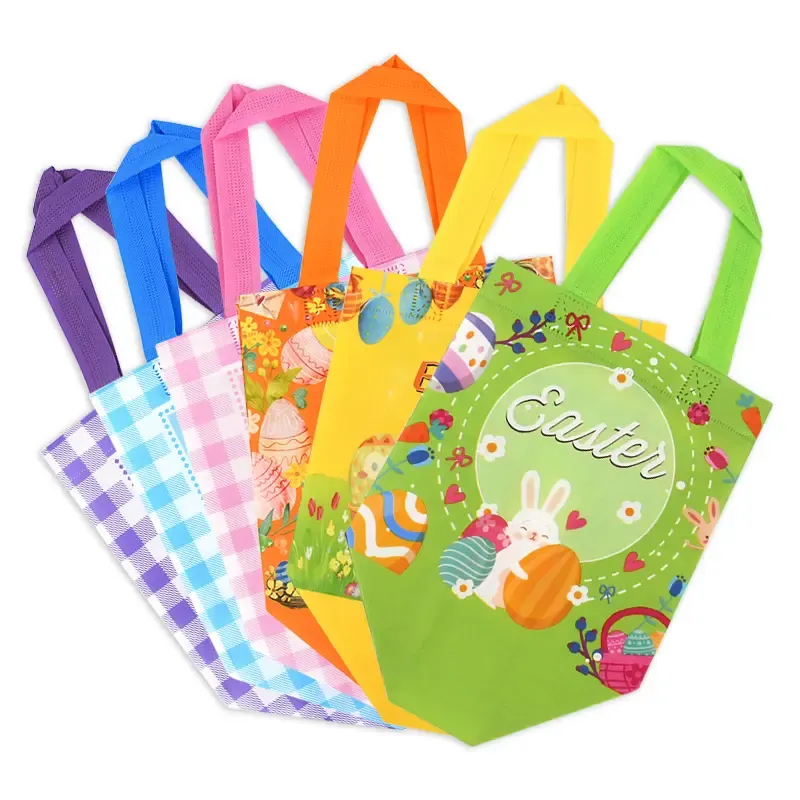 Easter Non Woven Tote Bag Reusable Easter Egg Hunt Gift Bag with Handles for Kids Party Favors