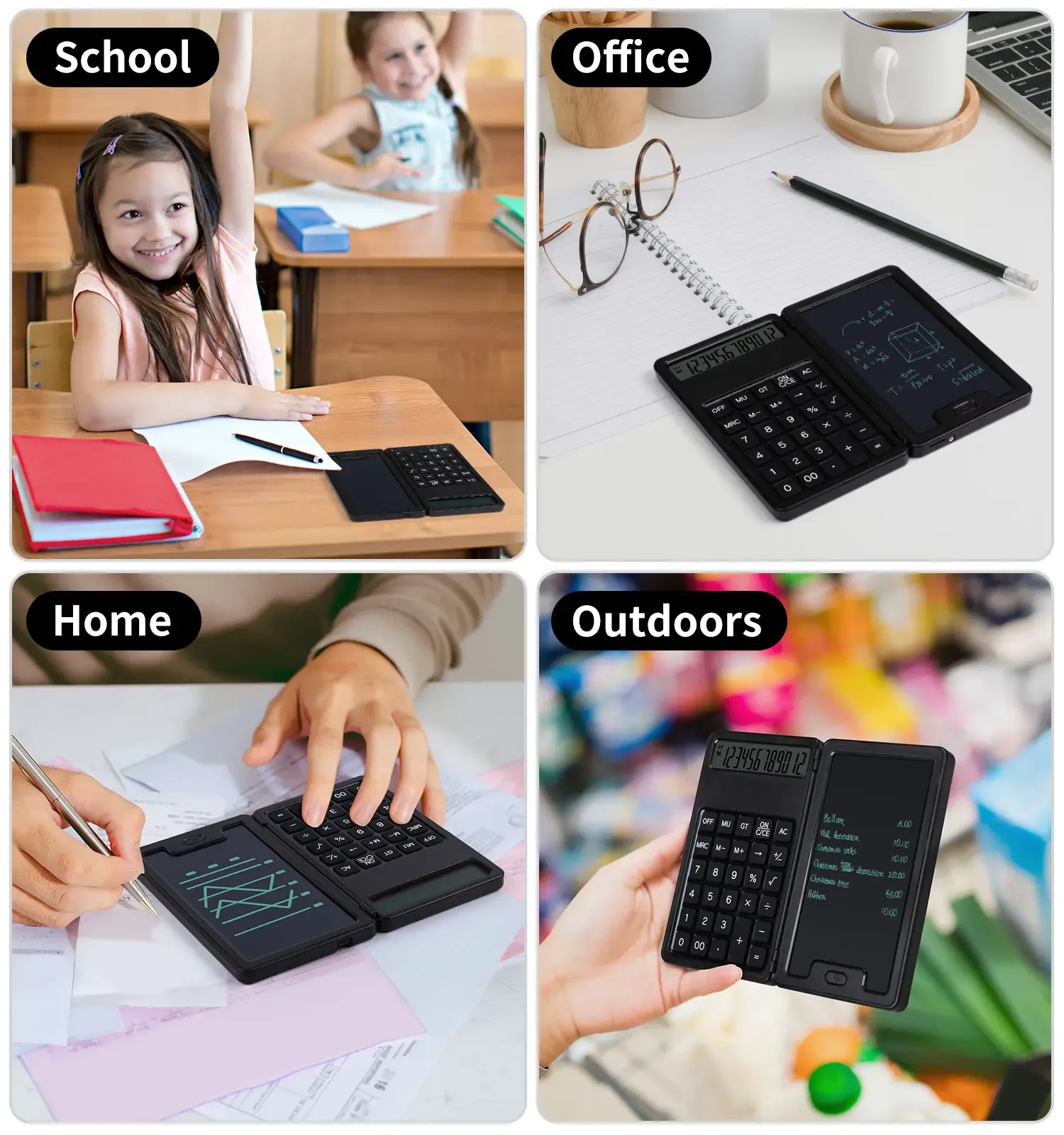 12 Digits 3 in 1 Foldable Calculator with LCD Writing Board Portable Electronic Notepad with Stylus Pen for Office School Business