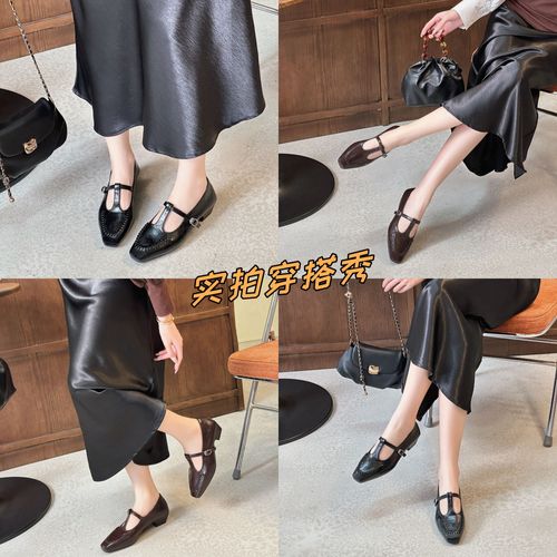 2025年新款潮流粗跟浅口舒适单鞋复古百搭气质小众时尚单鞋