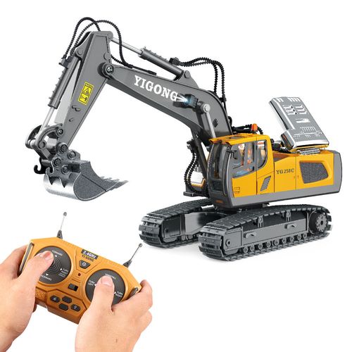 Gas-Powered Metal RC Excavator Bulldozer 1:20 2.4GHz 11CH Construction Truck Educational Toy Charger 30m Range Ready-to-Go for