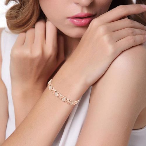 Energinox Stainless Steel Rose Gold Plated Zircon Clover Magnetic Bracelet