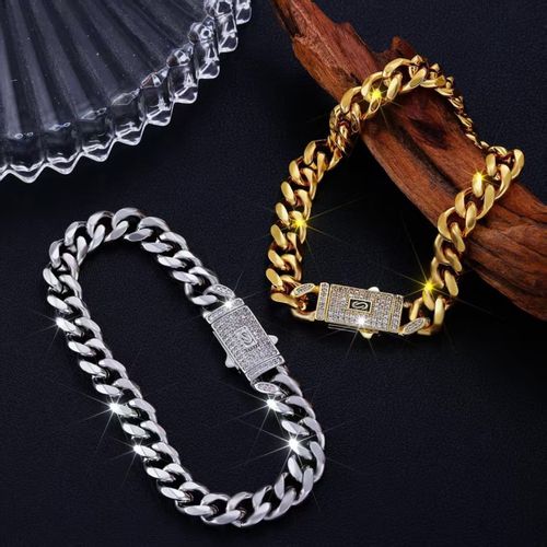 Factory Wholesale 14K Gold Plated Brass CZ Diamond Men's Cuban Chain Hip Hop Fashion Set