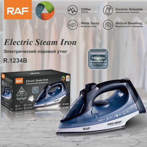 RAF European American 2200W Ceramic Steam Iron Burst Steam 150ml Water Tank 1.4m Cord-Hand-Held Hanging Wire Design for Wet Dry
