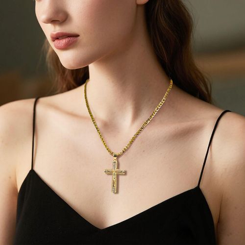 Hip-hop Fashion Cross Gold-plated Copper Diamond Cuban Pendant Necklace